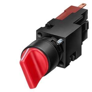 Roter Drehschalterknopf auf einer schwarzen elektrischen Kippschalteranordnung.