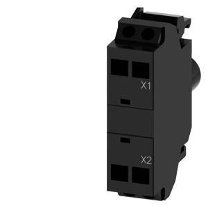 Schwarze Elektroklemmenleiste mit zwei gekennzeichneten Anschlüssen, X1 und X2, auf weißem Hintergrund dargestellt.
