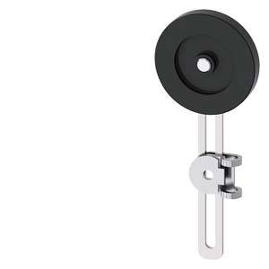 Schwarze Umlenkrolle auf einer Metallhalterung mit verstellbarer Schlitzbase.