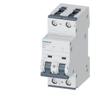 Weißer Siemens-Doppelpolschalter mit zwei Kippschaltern und Schraubklemmen, gezeigt vor einem einfachen Hintergrund.