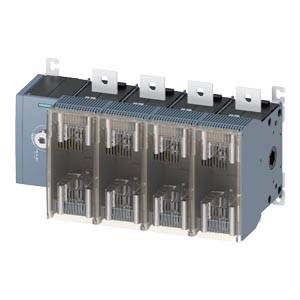 Industrielle elektrische Schalterkomponente mit vier transparenten vorderen Fächern und Metallklemmen oben.