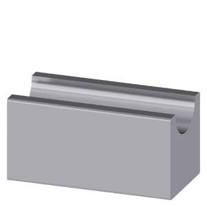 Grauer Metallblock mit einer zentrierten U-förmigen Nut oben, in 3D auf weißem Hintergrund dargestellt.