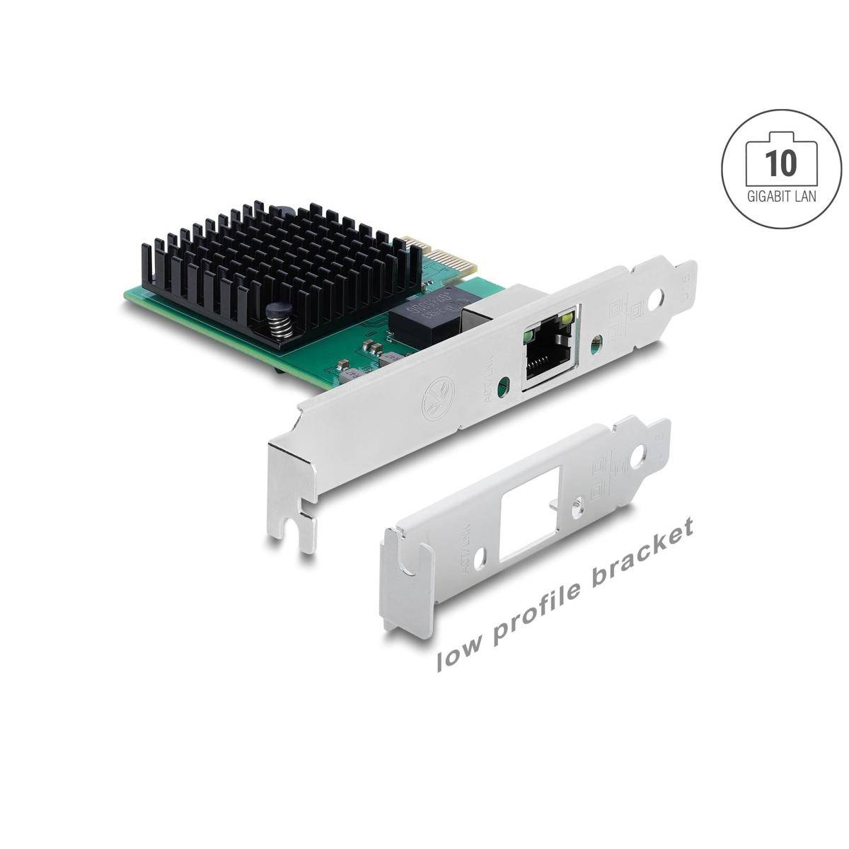 10-Gigabit-LAN-Netzwerkadapterkarte mit Kühlkörper, RJ45-Anschluss und beigefügter schmaler Halterung