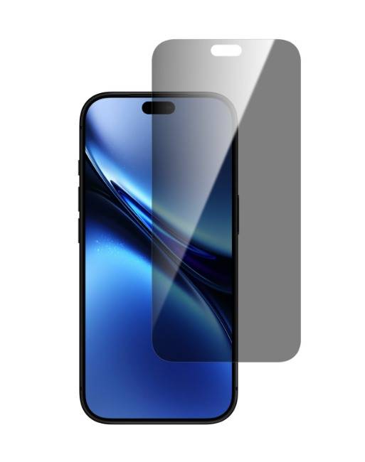 Displayschutzfolie für Smartphone, die über einem Telefondisplay angebracht ist, mit einer durchsichtigen Folie, die an der Vorderseite des Geräts ausgerichtet ist.