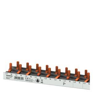 Elektrische Sammelschiene mit mehreren orangefarbenen Anschllussklemmen, gekennzeichnet mit L1, L2, L3 und N auf einer grauen Montageschiene.