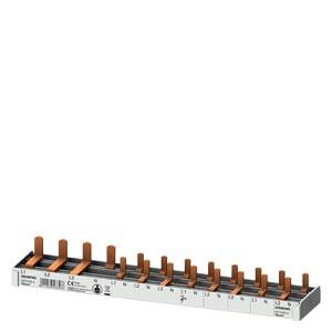 Ein metallischer elektrischer Sammelschiene mit mehreren kupfernen vertikalen Anschlüssen, die entlang einer langen rechteckigen Basis montiert sind.