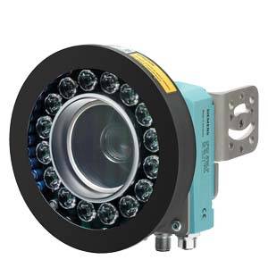 Industrielle Ringkamera mit zentraler Linse und umgebenden Infrarot-LEDs auf einer Befestigungshalterung, verwendet für maschinelles Sehen oder Überwachung.