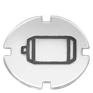 Batteriehaltererabdeckung mit einem zentralen rechteckigen Fach und seitlichen Kontaktzungen, dargestellt auf einer weißen kreisförmigen Basis.