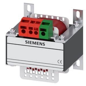 Siemens Elektrelais-Modul mit roten und grünen Klemmblöcken und Befestigungswinkel.