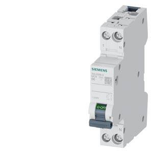 Siemens einpoliger Leitungsschutzschalter mit EIN/AUS-Hebel, dargestellt vor weißem Hintergrund.