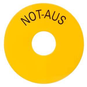 Gelbes kreisförmiges Token mit einem mittigen Loch, das mit „NOT-AUS