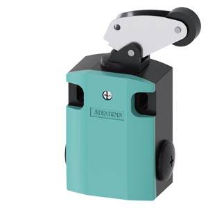 Siemens Industrie-Grenzscharalter mit Rollen-Hebelbetätiger, isoliert auf weißem Hintergrund dargestellt.