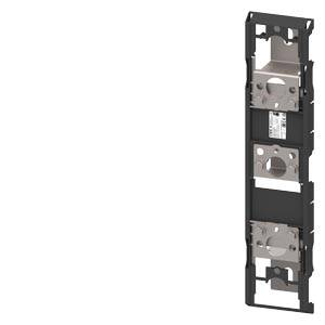 Schwarzes Metall-Elektromontageblech mit vier kreisförmigen Ausschnitten, dargestellt auf weißem Hintergrund.