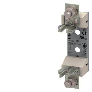 Industrie-Sicherungshalter mit zwei Klemmklemmen auf einer senkrechten Metallbasis montiert