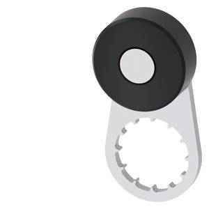 Schwarze Umlenkrolle mit silbernem Halter und gezahntem Befestigungsloch, freigestellt auf weißem Hintergrund.