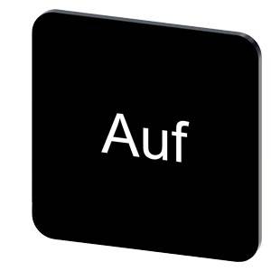 Schwarze quadratische Schaltfläche mit dem Wort „Auf
