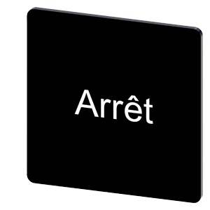 Schwarze quadratische Schaltfläche mit der Bezeichnung „Arrêt