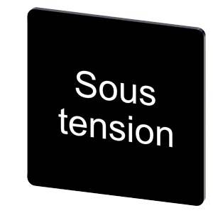 Schwarzes Warnschild mit weißem französischem Text „Sous tension