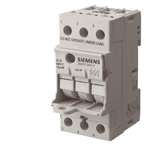Siemens dreipoliger elektrischer Leistungsschalter/Modul mit beschrifteten Anschlüssen und Warnung 