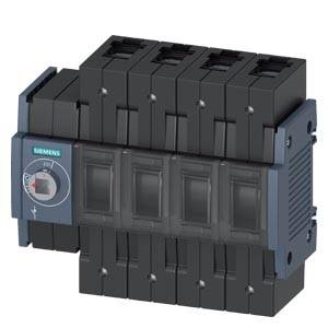 Siemens Mehrpol-Elektroschalter/Schutzschalter mit Drehwahlschalter und vier gekoppelten Modulen, dargestellt in einer produktstylisierten Ansicht.