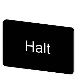 Schwarzes rechteckiges Schild mit dem Wort „Halt