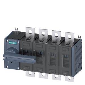 Siemens-Leistungsschalter mit vier großen Sicherungs- oder Schaltmodulen und Metallmontagelaschen auf weißem Hintergrund.