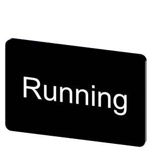 Schwarzes Schild mit abgerundeten Ecken und dem Wort „Running