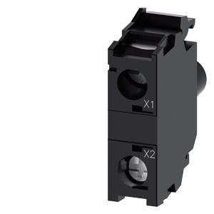 Schwarze elektrische Anschlussklemme mit den Bezeichnungen X1 und X2 auf weißem Hintergrund.