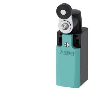 Nahaufnahme eines Siemens-Industrie-Endschalter-Betätigers mit Rollenhebel, dargestellt auf einem weißen Hintergrund.