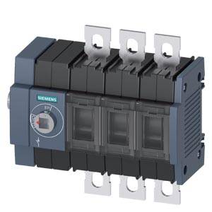Siemens dreipoliger Leistungsschalter mit drei Metallklemmen und einem vorderen Drehschalter.