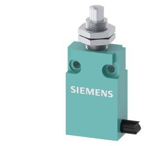 Siemens Grenzschalter in Teal mit Metallbetätiger und seitlichem Steckerverbinder auf weißem Hintergrund.