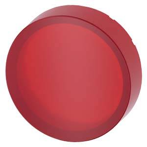 Rote runde Druckschaltfläche oder Anzeigelampe auf weißem Hintergrund.