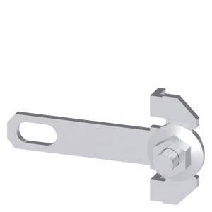 3D-Illustration eines Metallverstellhebels mit geschlitztem Griff und kreisförmigem Schwenkmechanismus.