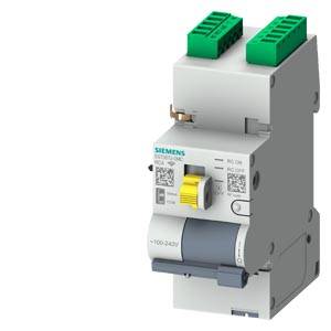 Siemens-Leistungsschalter mit grünen Anschlussblöcken und einem gelben Schalter auf weißem Hintergrund.