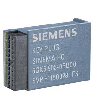 Siemens KEY-PLUG SINEMA RC Modul, Modell 6GK5 908-0PB00, in einem grauen Steckergehäuse dargestellt.