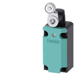 Siemens Industriegrenzschalter mit Rollenhebel-Betätiger auf weißem Hintergrund.