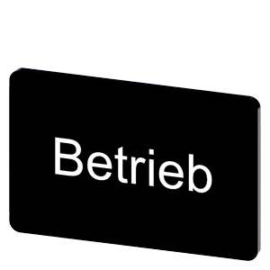 Schwarze Schaltfläche mit der Beschriftung 'Betrieb' in weißem Text.