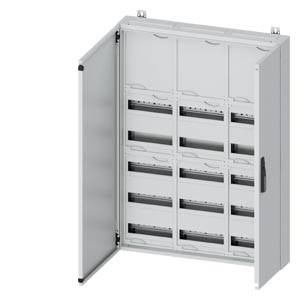 Offener weißer elektrischer Verteilerschrank mit mehreren Schalterplätzen und einer Klappentür