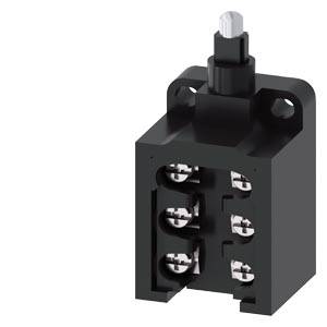 Schwarzer elektrischer Schalter-Mechanismus mit freiliegenden Schraubklemmen und einem Metallbetätiger auf der Oberseite, gezeigt auf weißem Hintergrund.