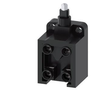 Schwarzes Elektroschalter- oder Steckverbindermodul mit metallischem Betätigungselement oben und vier Frontschrauben, dargestellt auf weißem Hintergrund.