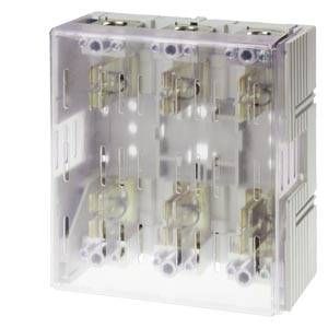 Transparenter Elektrosicherungsblock mit sechs Patronensicherungshaltern in einem transparenten Kunststoffgehäuse.