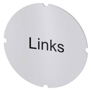 Runde hellgraue Kunststoffkappe mit der Bezeichnung „Links