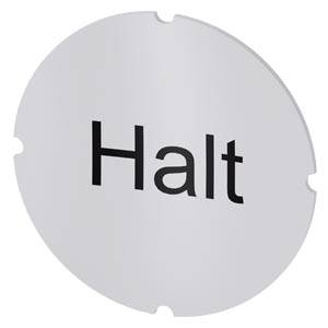 Rundes graues Schild mit der Beschriftung „Halt