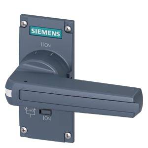 Siemens ION-Drehschalter-Griff auf einem grauen Schaltschrank, der zum Ein- oder Ausschalten von Geräten verwendet wird.