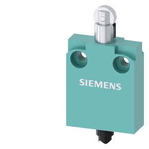 Türkiser Siemens-Industriesensor oder -schalter mit silbernem Stößelaktuator, isoliert auf weißem Hintergrund dargestellt.