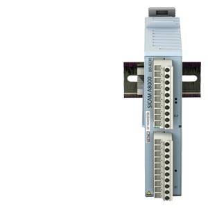 Industrielles, auf DIN-Schiene montiertes elektrisches Anschlussmodul mit mehreren Schraubklemmen, isoliert auf weißem Hintergrund dargestellt.