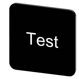 Schwarzer abgerundeter Quadratbutton mit dem Wort „Test