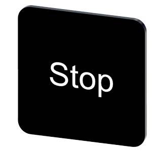 Schwarzer abgerundeter quadratischer Knopf mit dem Wort „Stop