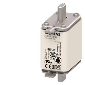 Ein Siemens-Industriesicherung oder elektrisches Bauteil mit Metalloberseite und -basis, dargestellt vor einem schlichten weißen Hintergrund.