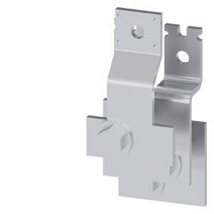 Graue Metallhalterung mit Befestigungslöchern und Ausschnitten, dargestellt als Produkt auf weißem Hintergrund.